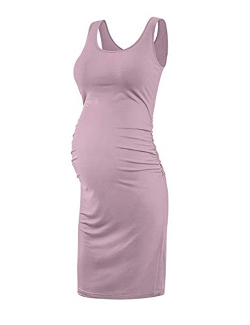 KIM S Maternity Bodycon Dress- Summer Maternity Dresses Mauve L