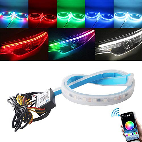 Qasim 2-Pack 60CM Car Headlight Surface Strip Tube Light- RGB Multi Color 24 Inch Flexible Waterproof LED Daytime Running Light Strip Neon Turn Signal Lights Switchback Light -APP Control- Qasim 2-Pack 60CM Car Headlight Surface Strip Tube Light- RGB Multi Color 24 Inch Flexible Waterproof LED Daytime Running Light Strip Neon Turn Signal Lights Switchback Light -APP Control-