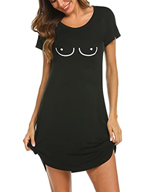 Hotouch Sleepwear Women's Soft Short Sleeve Sleeping Shirts Cute Print Nightgown Black M Hotouch Sleepwear Women's Soft Short Sleeve Sleeping Shirts Cute Print Nightgown Black M