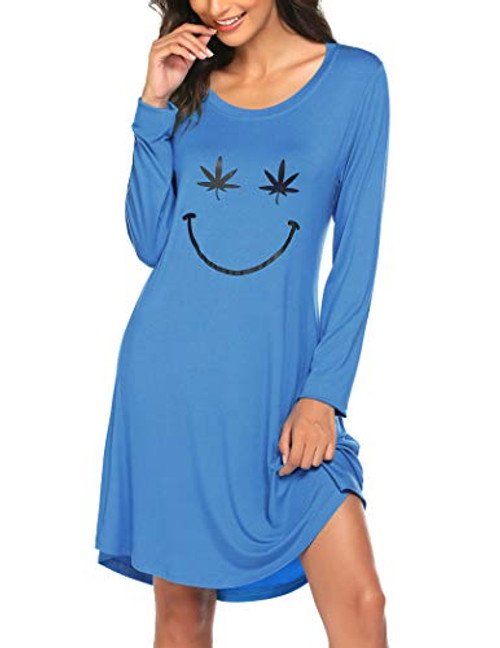 Hotouch Night Shirts Long Sleeve Women Nightgowns Dress Cute Print Sleep Dresses Cotton Sleepwear Blue Petite M Hotouch Night Shirts Long Sleeve Women Nightgowns Dress Cute Print Sleep Dresses Cotton Sleepwear Blue Petite M