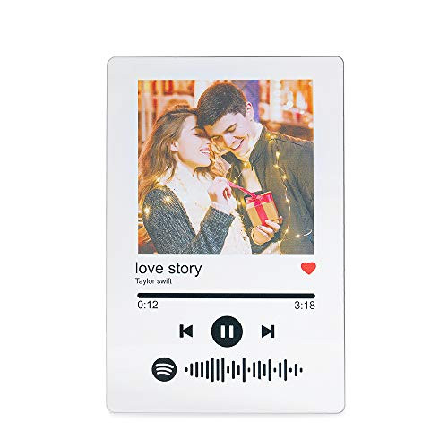 Albertband Custom Spotify Glass Art Night Light Personalized Scannable Spotify Code Photo Plaque Acrylic Music Photo LED Customized Acrylic Song Album Cover -Text-Black 2-