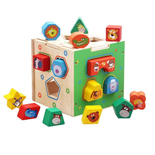 Tongina Baby Toddler Wooden Blocks Shape Sorter Toy Color Shape Recognition Toys