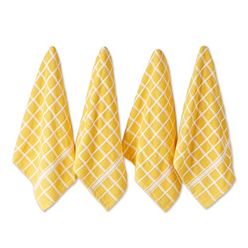 DII Basic Terry Collection Windowpane Dishtowel Set- 16x26- Yellow 4 Piece