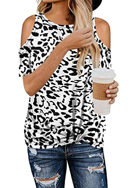 Dokotoo Womens Fashion T Shirt Leopard Print Tops Short Sleeve Casual Loose Crewneck Cold Shoulder Twist Blouses White 2XL Dokotoo Womens Fashion T Shirt Leopard Print Tops Short Sleeve Casual Loose Crewneck Cold Shoulder Twist Blouses White 2XL
