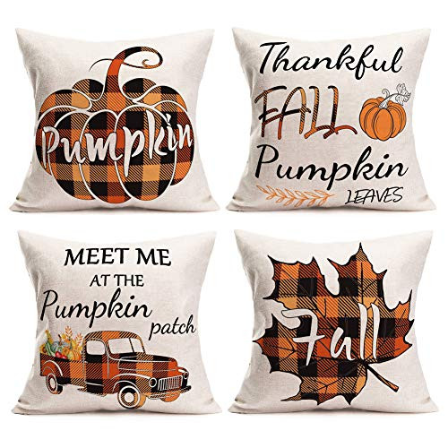 Gulidi Fall Decorative Pillow Covers Farm Fresh Orange Buffalo Plaids Pumpkin Patch Maple Leaves Outdoor Fall Pillows Cotton Linen Harvest Truck Throw Pillow Case Cushion Cover 18x18 Inch Set of 4 Gulidi Fall Decorative Pillow Covers Farm Fresh Orange Buffalo Plaids Pumpkin Patch Maple Leaves Outdoor Fall Pillows Cotton Linen Harvest Truck Throw Pillow Case Cushion Cover 18x18 Inch Set of 4