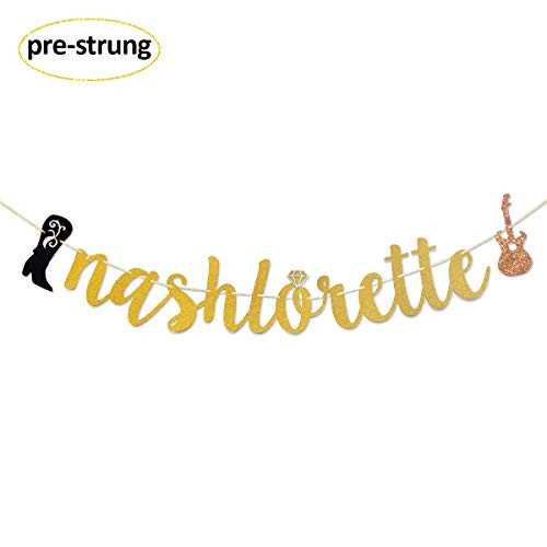 Nashlorette Gold Glitter Banner Sign Garland Pre-strung for Nashville Bachelorette Party Decorations