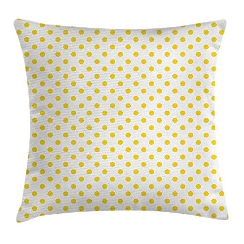 Ambesonne Yellow Throw Pillow Cushion Cover- Picnic Like 50s 60s 70s Retro Themed Yellow Spotted White Pattern Print- Decorative Square Accent Pillow Case- 18inch X 18inch- Yellow and White