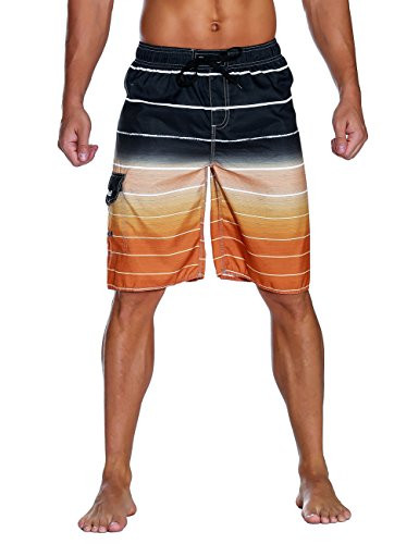 Nonwe Men's Beachwear Quick Dry Holiday Drawstring Striped Swim Trunks Orange 38