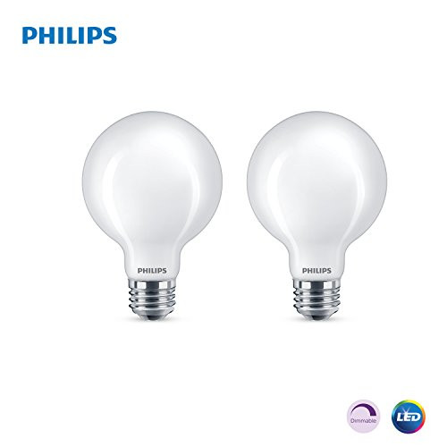 Philips LED Dimmable G25 Light Bulb, 500-Lumen, 5000-Kelvin, 6.5-Watt (60-Watt Equivalent), E26 Base, Frosted, Daylight, 2-Pack