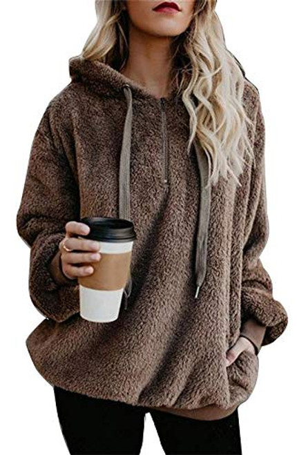 onlypuff Brown Sherpa Warm Tops Pullover Fuzzy Sweatshirt Women Hooded Sweatshirt M onlypuff Brown Sherpa Warm Tops Pullover Fuzzy Sweatshirt Women Hooded Sweatshirt M
