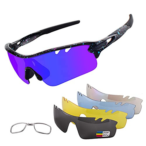 Polarized Sports Sunglasses Cycling Sun Glasses for Men Women with 5 Interchangeable Lenes for Running Baseball Golf Driving -Black Purple- Polarized Sports Sunglasses Cycling Sun Glasses for Men Women with 5 Interchangeable Lenes for Running Baseball Golf Driving -Black Purple-