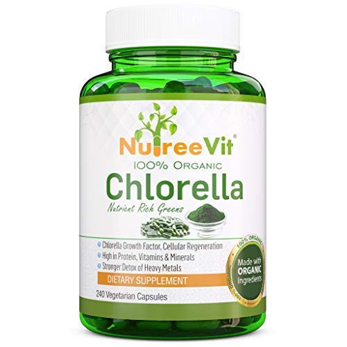 NutreeVit Pure Organic Chlorella Extract - Green Superfood Supplement - Cracked Cell Walls Plant Vitamin - Veggie Capsules | 500mg