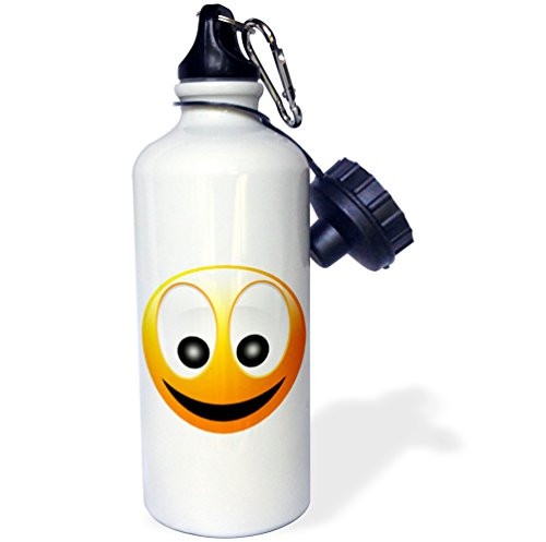 3dRose wb_19403_1"Smiley Face 1 a yellow and black happy face with a big smile and huge eyes" Sports Water Bottle, 21 oz, White
