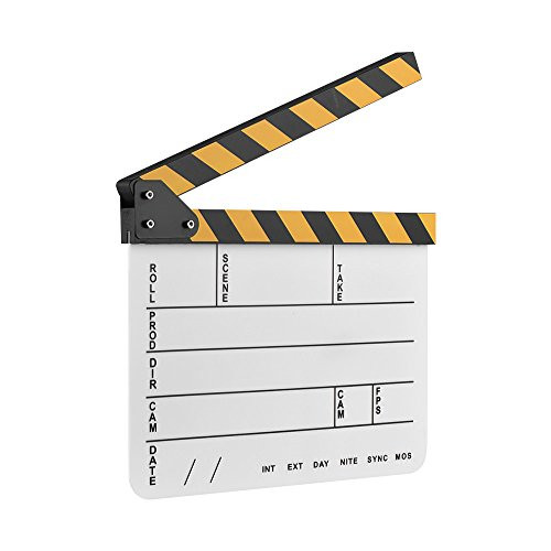 Andoer Acrylic Plastic Directors Film Clapboard Movie TV Cut Action Scene Clapper Board Slate with Yellow/Black Stick