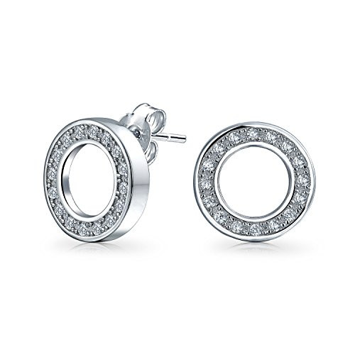 Geometric Cubic Zirconia Pave CZ Open Circle Round Disc O Stud Earrings For Women 925 Sterling Silver