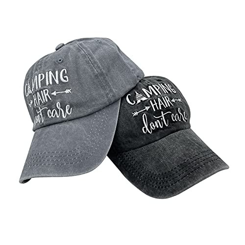 Waldeal 2 Pack Embroidered Camping Hair Don't Care Hats Adjustable Vintage Washed Baseball Cap Black Grey Waldeal 2 Pack Embroidered Camping Hair Don't Care Hats Adjustable Vintage Washed Baseball Cap Black Grey