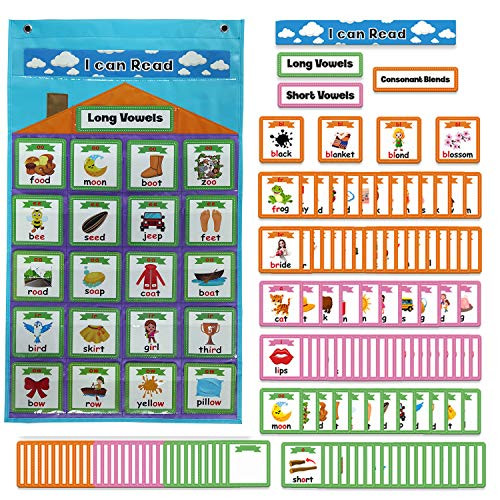 ABCKEY Word Family Pocket Chart Card-English Phonics Language- ABC Phonics Chart-Word Pocket Chart with 154 Cards -Purple-