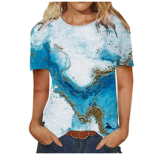 Womens Tops-Womens Short Sleeve Casual Graphic Print Plus Size Summer Tops Fashion O-Neck Loose Tshirts Blouse Shirts