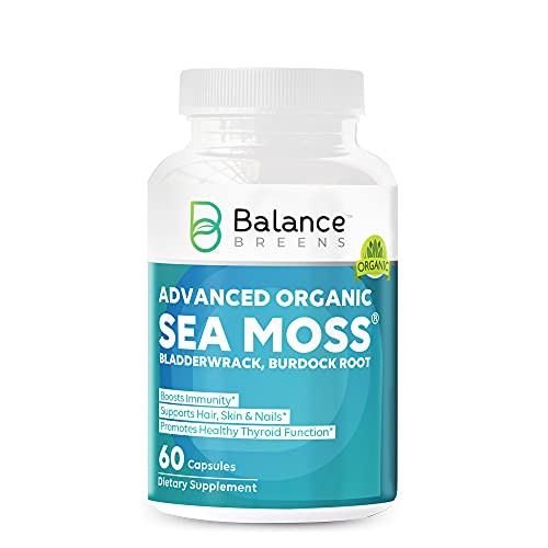 Balance Breens Certified Organic Irish Sea Moss Supplement with Bladderwrack- and Burdock Root - 60 Capsules - Pure Sea Moss Dietary Supplement for Immunity- Thyroid- Digestive and Joint Support