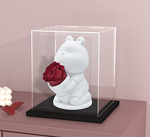 HOPEME Display Case with Lid and Black Velvet Base- 6 Inch Cube Clear Acrylic Display Cases for Collectibles- Dustproof Protection Acrylic Box for Toys Collections -6x6x7.8 inch-