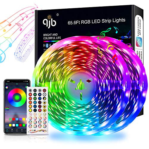 QJB Led Strip Lights Bluetooth - 65.6Ft RGB 5050 Led Music Sync Color Changing Lights- App Controlled - for Bedroom- Party- Kitchen Decoratio