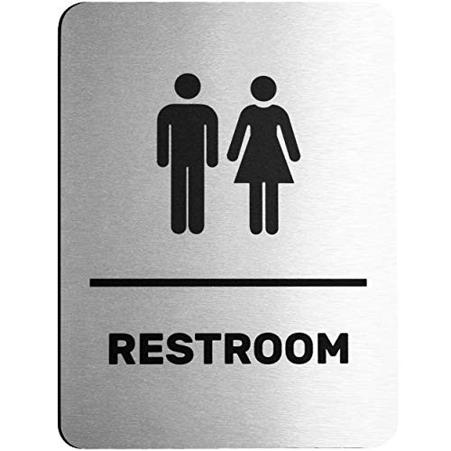 Brushed Aluminum Unisex Restroom Sign - Men and Women Modern Restroom Sign - - Bathroom Sign Decor - Bathroom Door Signs - Restroom Signs for Business - Bathroom Signage