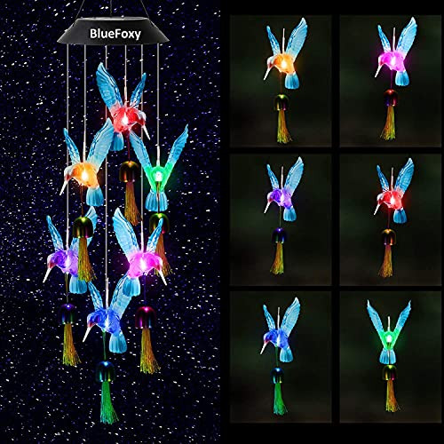 REIGEE Solar Wind Chime Blue Hummingbird LED Color Changing Waterproof Solar Bell Wind Chimes Light Solar Mobile Patio String Lights for Home Party Garden Decor Gifts for Mom REIGEE Solar Wind Chime Blue Hummingbird LED Color Changing Waterproof Solar Bell Wind Chimes Light Solar Mobile Patio String Lights for Home Party Garden Decor Gifts for Mom