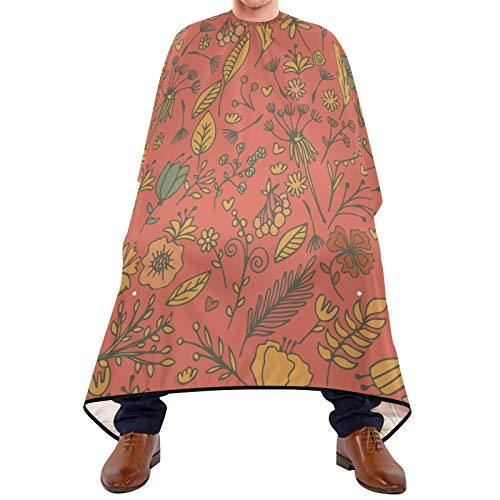 Flowers And Plants On Orange Background?Waterproof Barber Styling Cape-Professional Salon Cape for Men- Unisex Hair Cutting Cape- 65 x 55 inches Hairdresser Cape for Hair Treatment-Cutting/Perming- Or