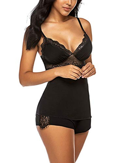 Avidlove Womens Sleepwear Lace Pajamas Cami PJS Set Sexy Nightwear -M- Black1- Avidlove Womens Sleepwear Lace Pajamas Cami PJS Set Sexy Nightwear -M- Black1-