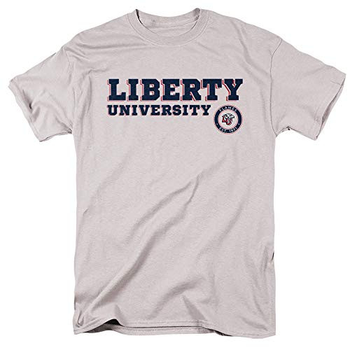 Liberty University Official Block Text Unisex Adult T Shirt-Silver- 2X-Large
