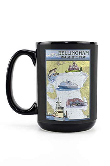 Lantern Press Bellingham- Washington- Nautical Chart -15oz Black Ceramic Mug- Dishwasher and Microwave Safe-