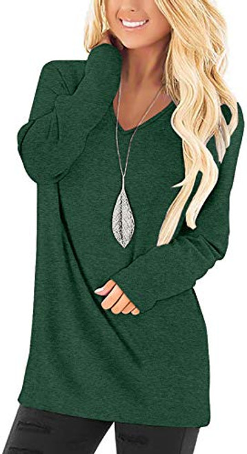 Magritta Women's Casual Tops V Neck Tunic Long Sleeve Shirts Color Block Fall Loose Blouse Green-M Magritta Women's Casual Tops V Neck Tunic Long Sleeve Shirts Color Block Fall Loose Blouse Green-M