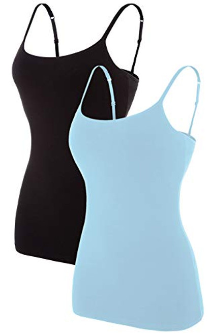 V FOR CITY Cotton Tank Tops with Shelf Bra Women Built-in Bra Camisole Undershirt Black/Blue XL