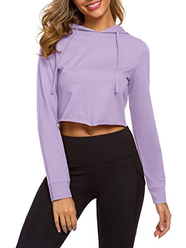 DIRASS Women's Long Sleeve Pullover Crop Top Sweatshirts Purple Hoodie for Girls-Purple-XS-