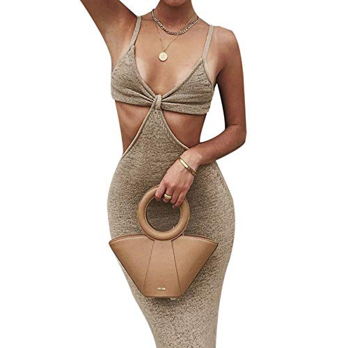 NUFIWI Womens Sexy Knitted Cut Out Spaghetti Strap Long Dresses Halter Neck Backless Maxi Dress Club Party Y2K Streetwear -B Khaki- M- NUFIWI Womens Sexy Knitted Cut Out Spaghetti Strap Long Dresses Halter Neck Backless Maxi Dress Club Party Y2K Streetwear -B Khaki- M-