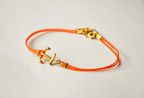 Gold anchor anklet- dainty bright orange cord anklet- anchor charm- ankle bracelet- gift for her- minimalist jewelry- nautical accessory Gold anchor anklet- dainty bright orange cord anklet- anchor charm- ankle bracelet- gift for her- minimalist jewelry- nautical accessory