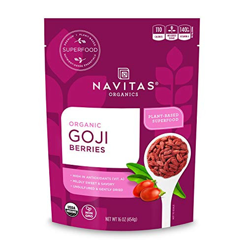 Navitas Organics Goji Berries- 16 oz. Bag- 15 Servings Organic- Non-GMO- Sun-Dried- Sulfite-Free Navitas Organics Goji Berries- 16 oz. Bag- 15 Servings Organic- Non-GMO- Sun-Dried- Sulfite-Free