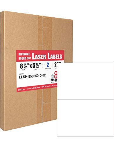8 NET Pack of 100 Sheets 8 1/2 x 5 1/2inchEasy Peel Strong Self-Adhesive Address Labels for Laser and Inkjet Printers- 2 Labels Per Sheet- Great for FBA Labels- Total 200 Labels