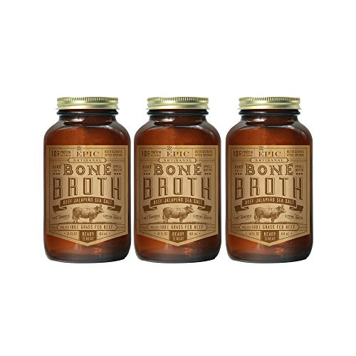 Epic Artisanal Bone Broth Beef Jalapeno Sea Salt- 14 oz. -3 Pack-