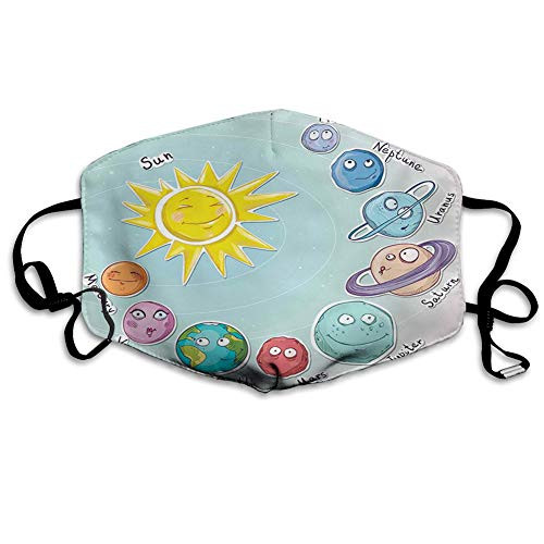 Fashion Filter Sponge Windproof Mask-Cute Cartoon Sun and Planets of Solar System Fun Celestial Chart Baby Kids Nursery Picture Theme-Scraf Bandana-2 Filter-