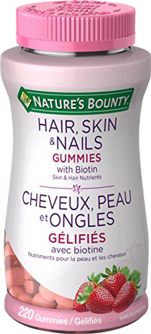 Nature's Bounty Optimal Solutions Hair- Skin and Nails Gummies 220 Count With Biotin Strawberry Flavored