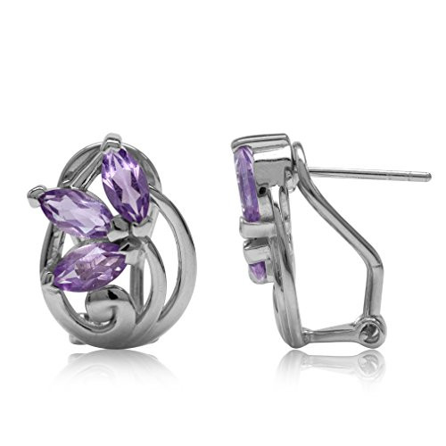 Silvershake 2.16ct. Natural Amethyst Gold Plated 925 Sterling Silver Victorian Style Flower Omega Clip Earrings
