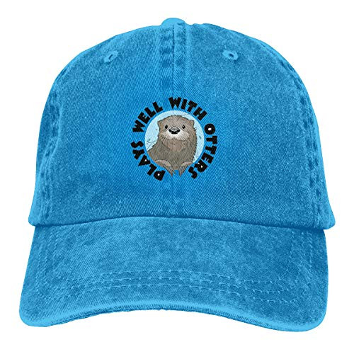 Unisex Cute Otter Vintage Jeans Adjustable Trucker Baseball Cap Cotton Denim Dad Hat Blue