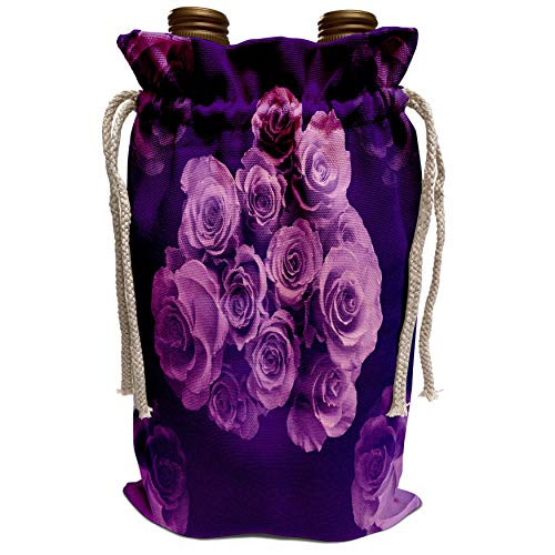 3dRose Jaclinart Garden Nature Florals Flowers Roses Bouquet - Dreamy purple rose bouquet surrounded by four roses on royal purple background - Wine Bag -wbg_29860_1-