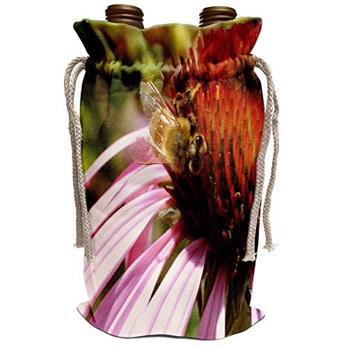 3dRose Patricia Sanders Flowers - Purple Coneflower with Bee III - Wine Bag -wbg_25146_1-
