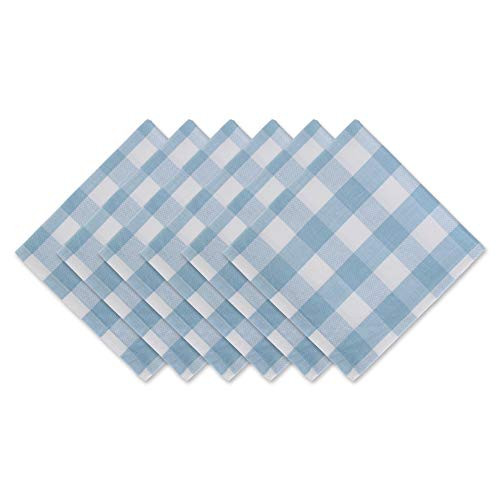 DII Buffalo Check Collection Classic Tabletop- Napkin Set- 20x20- Light Blue  and  White 6 Count