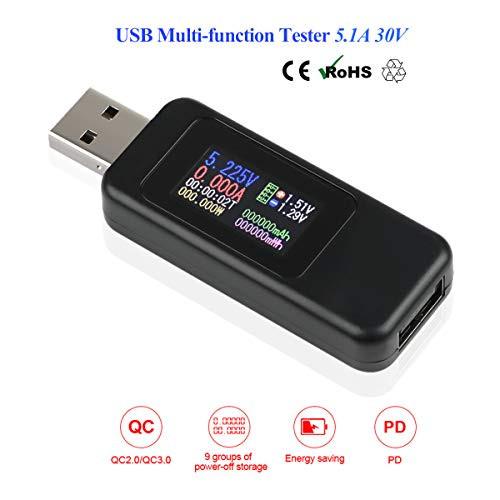 MakerHawk USB Tester Voltage and Current Tester 5.1A 30V Voltmeter Meter Current Meter Digital USB Multimeter Tester PD Multi-Function Display Capacity Voltage Current Detector