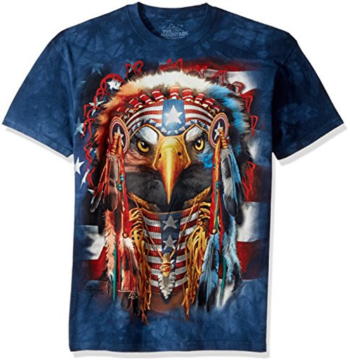 The Mountain mens Native Patriot Eagle T Shirt- Blue- Large US