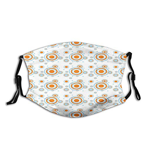 Funny Activated carbon filter mask-Geometric- Bullseye Pattern with Circles and Dots Bicolor Modern Abstract Design-Orange Pale Blue White-Facial decorations for Unisex adult