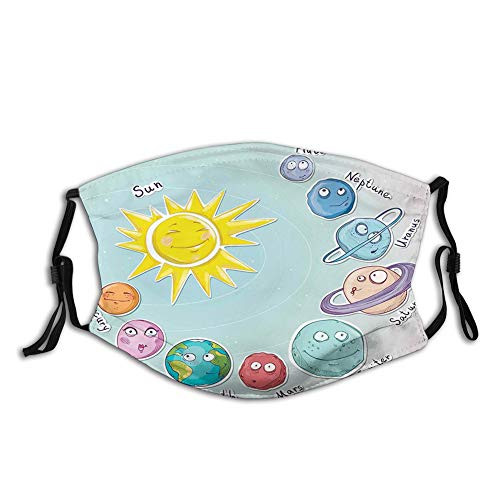 Adults Dust Washable Reusable Filter and Mouth Warm Windproof Cotton FaceCartoon Sun Planets of Solar System Fun Celestial Chart Baby Kids Nursery Theme